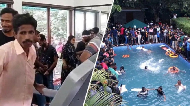 Protesters swim in Presidential pool, flex at his gym in Sri Lanka