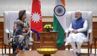 परराष्ट्रमन्त्री राणा र भारतीय प्रधानमन्त्री मोदीसँग शिष्टाचार भेट