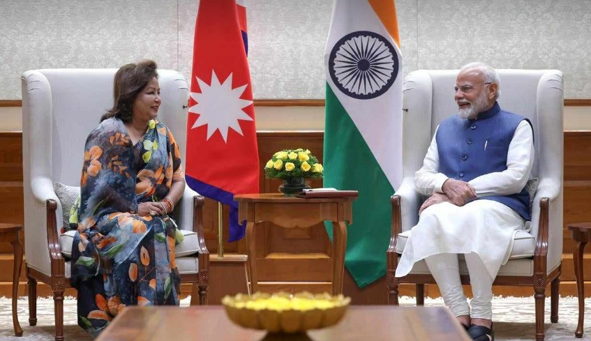 परराष्ट्रमन्त्री राणा र भारतीय प्रधानमन्त्री मोदीसँग शिष्टाचार भेट